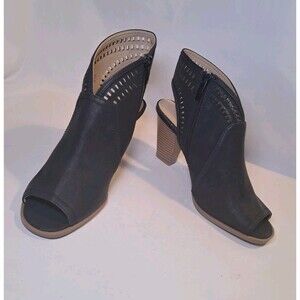 NEW CL By Laundry Size 7.5 Open Toe Heeled Sandals Black 3" Block Heel Side Zip